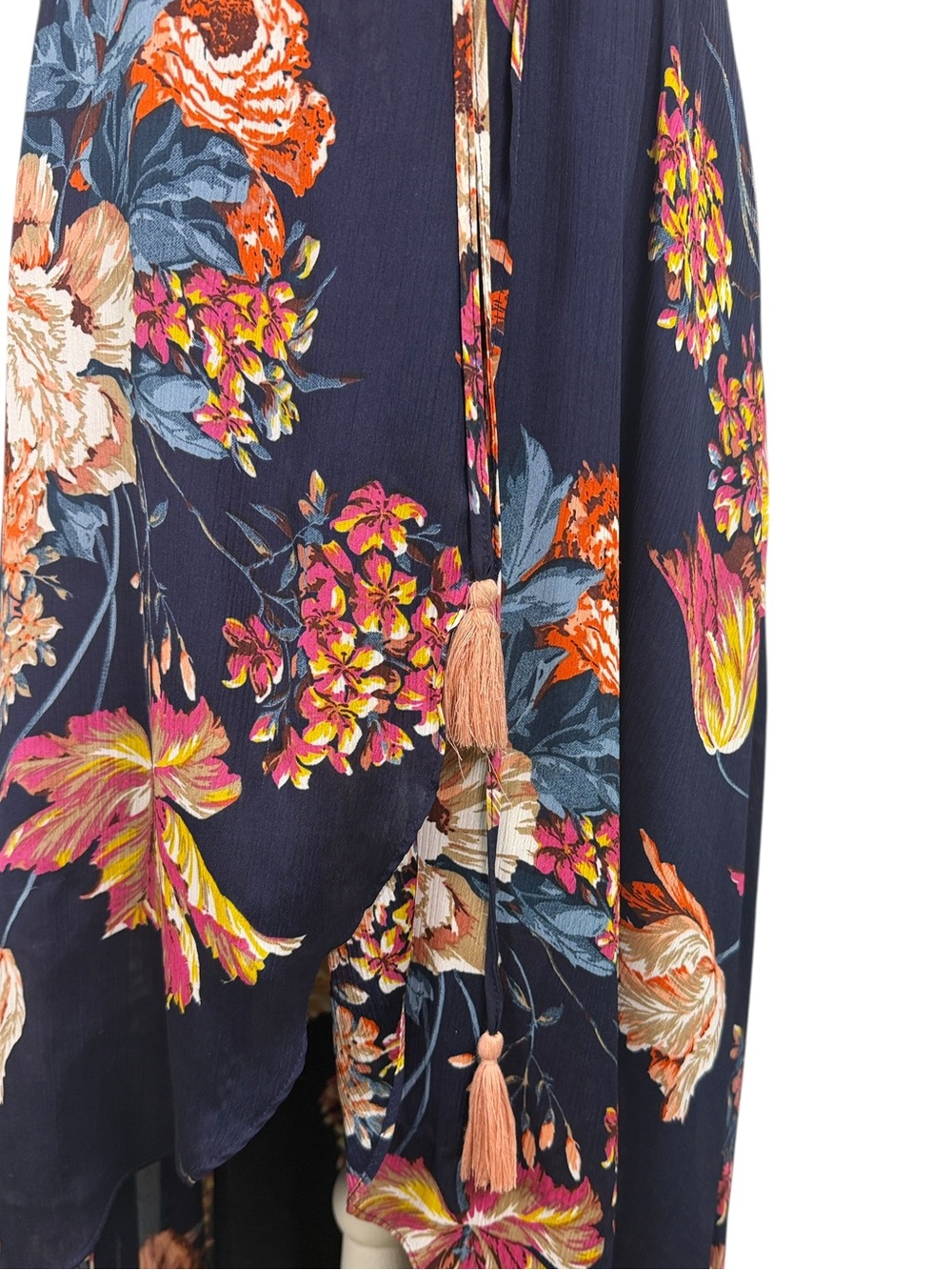 Aakaa Navy Floral High-Low Wrap Dress | Boho Fall Wedding Guest Maxi S - Picture 8 of 11